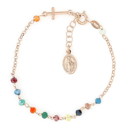 Lolanda - Bracciale Rosario Grani Colorati Oro Rosa Donna