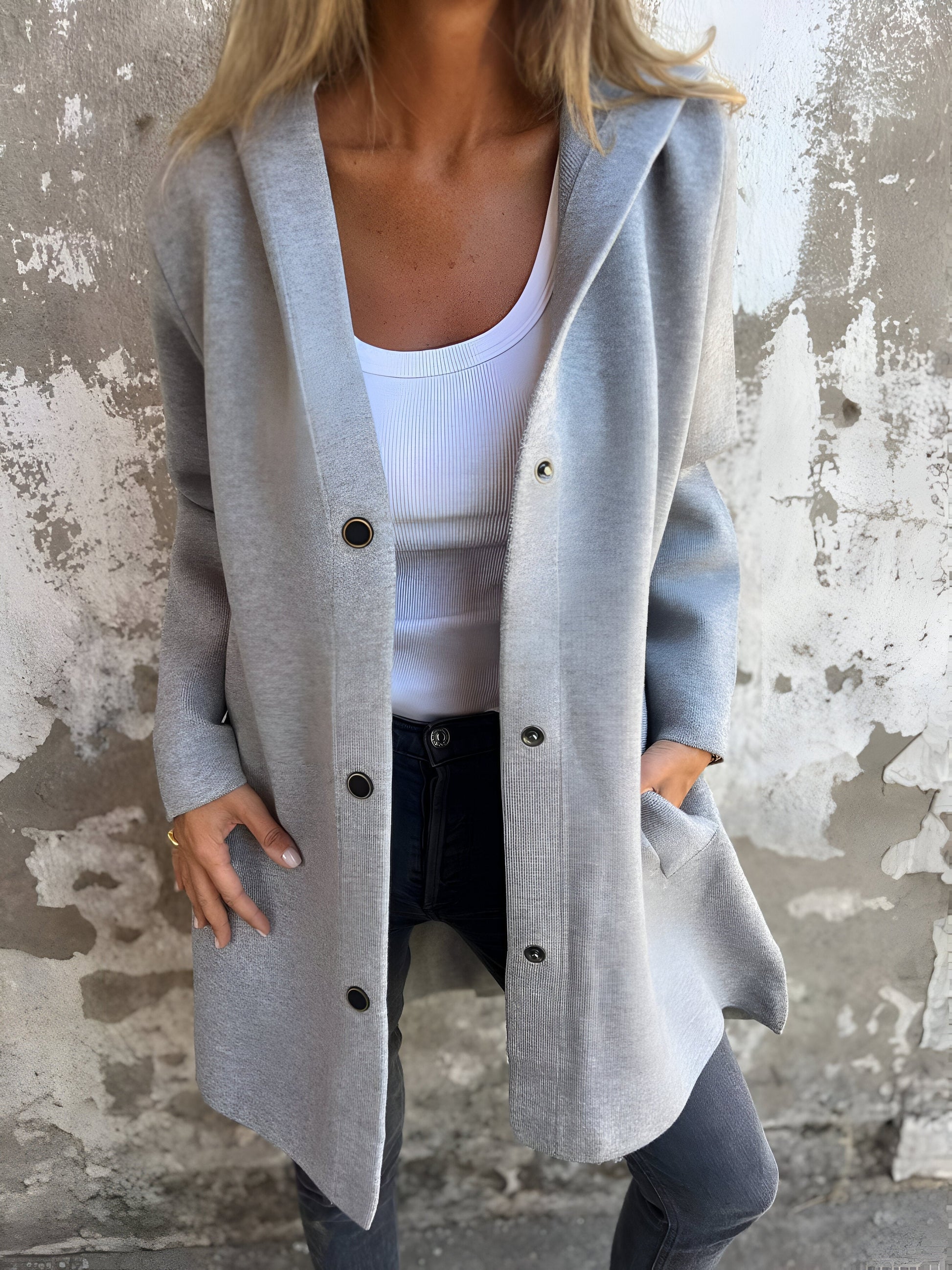 Briseide – Giacca Donna Leggera con Cappuccio Autunnale Grigio