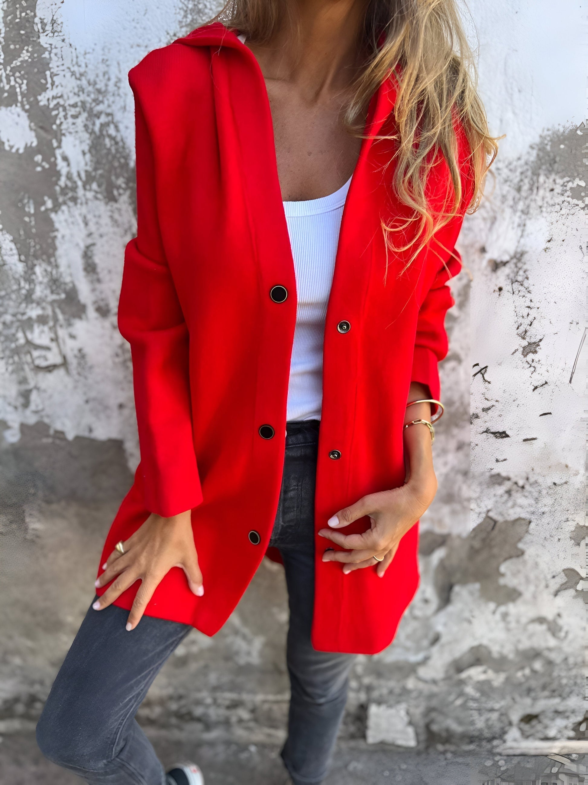 Briseide – Giacca Donna Leggera con Cappuccio Autunnale Rosso