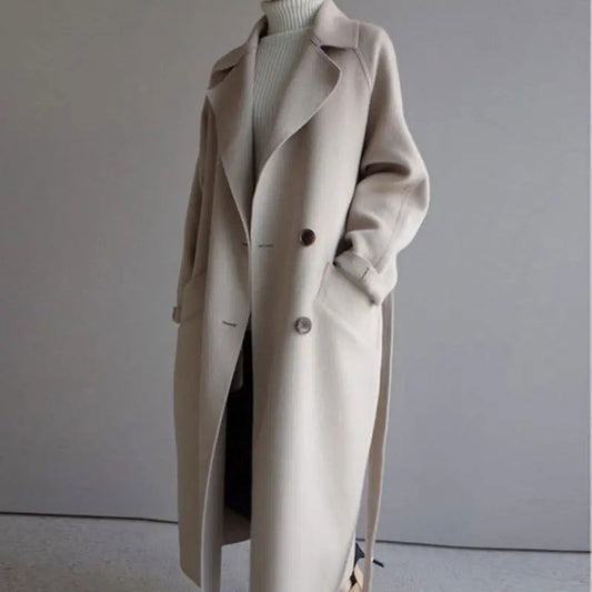 Brizia - Trench lungo in cotone invernale Beige/Bianco