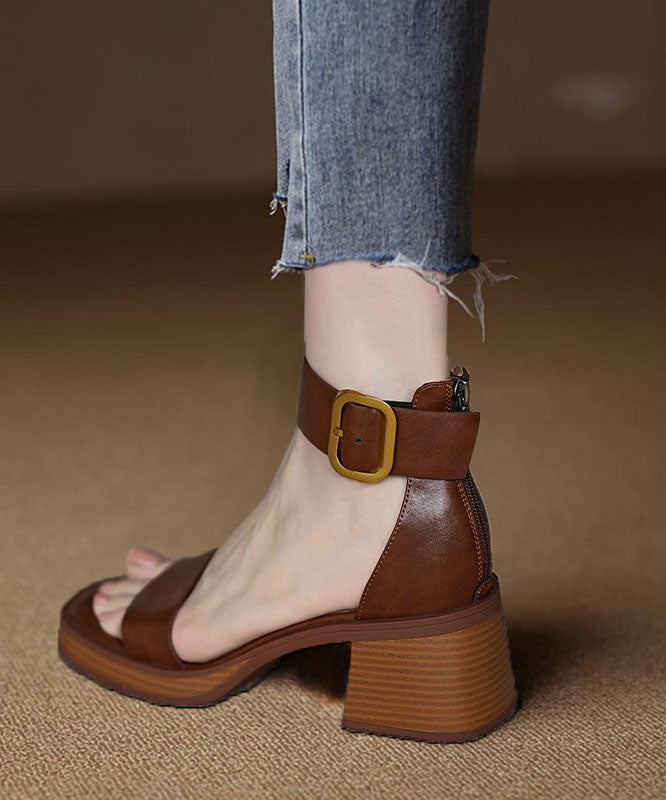 Matisia – Sandali Chunky Marrone con Punta Aperta Cinturino con Fibbia e Zip