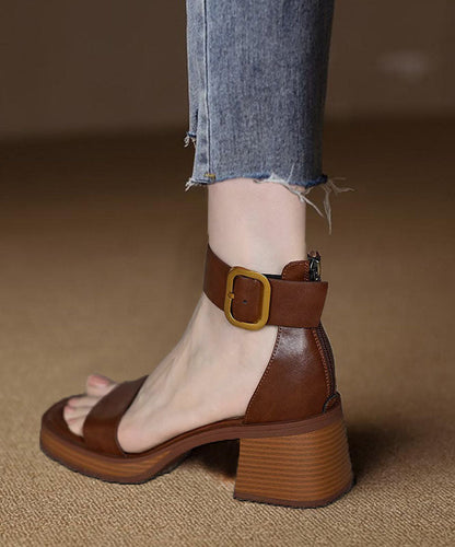 Matisia – Sandali Chunky Marrone con Punta Aperta Cinturino con Fibbia e Zip