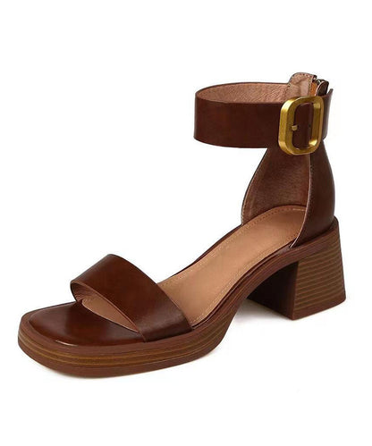 Matisia – Sandali Chunky Marrone con Punta Aperta Cinturino con Fibbia e Zip