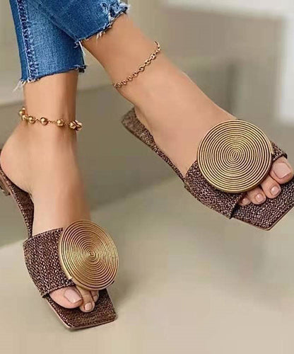 Matinia – Sandali Slide Donna Marrone in Ecopelle con Paillettes Boutique