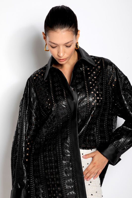 Jlenia - Giacca da donna con effetto pizzo elegante