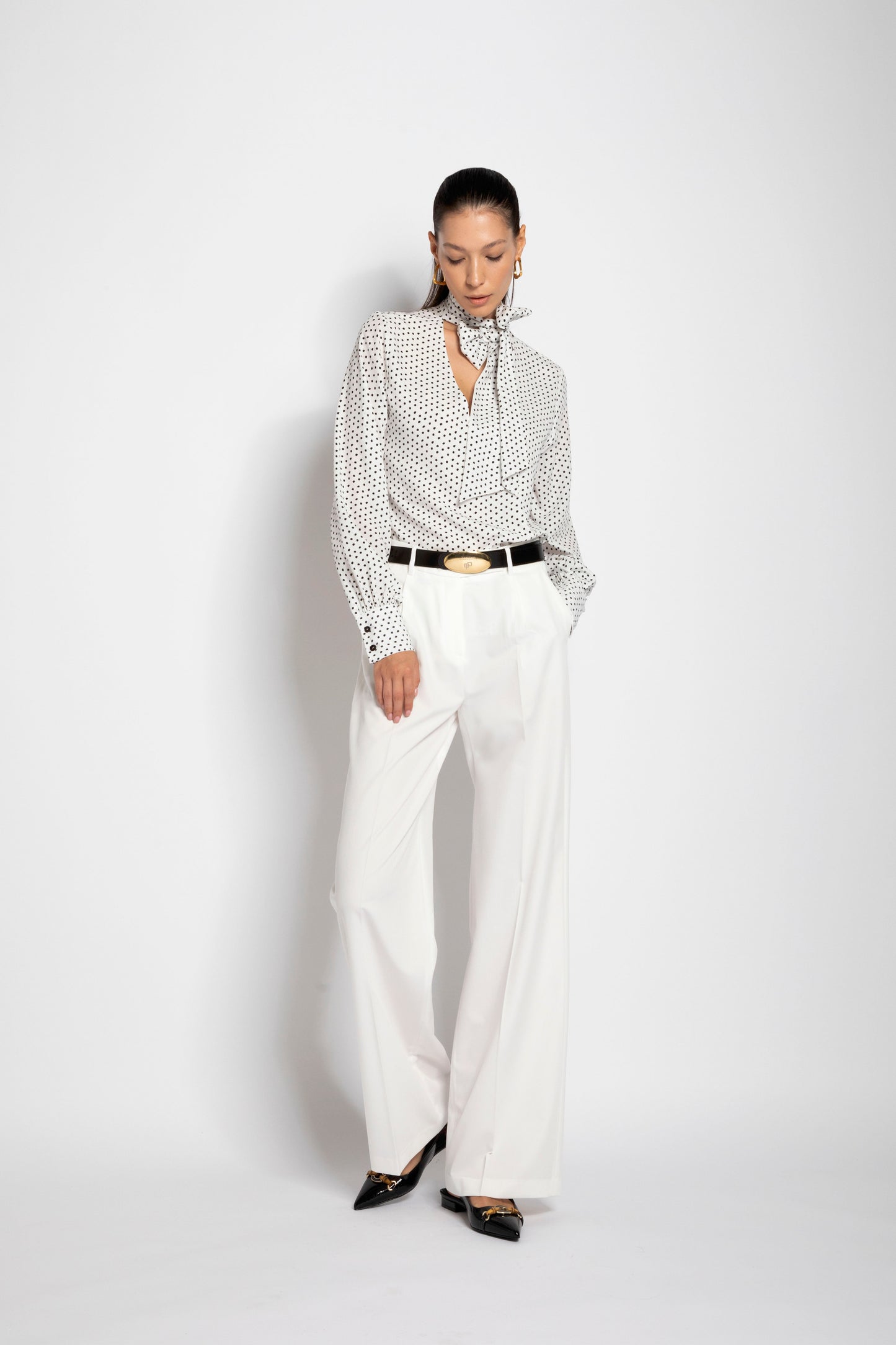 Janine - Pantaloni palazzo da donna con pinces eleganti