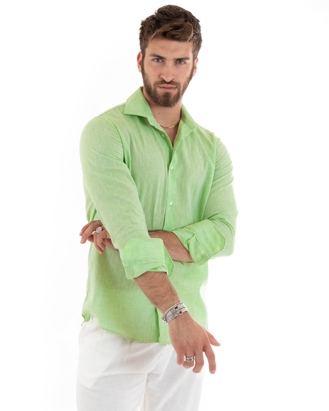 Emanuele – Camicia uomo sartoriale collo francese verde