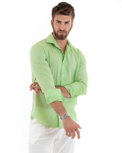 Emanuele – Camicia uomo sartoriale collo francese verde