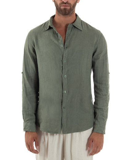 Renatello - Camicia Uomo Verde Collo Francese Slim Fit