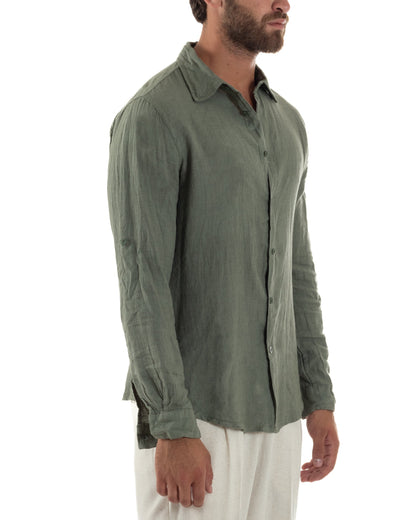 Renatello - Camicia Uomo Verde Collo Francese Slim Fit