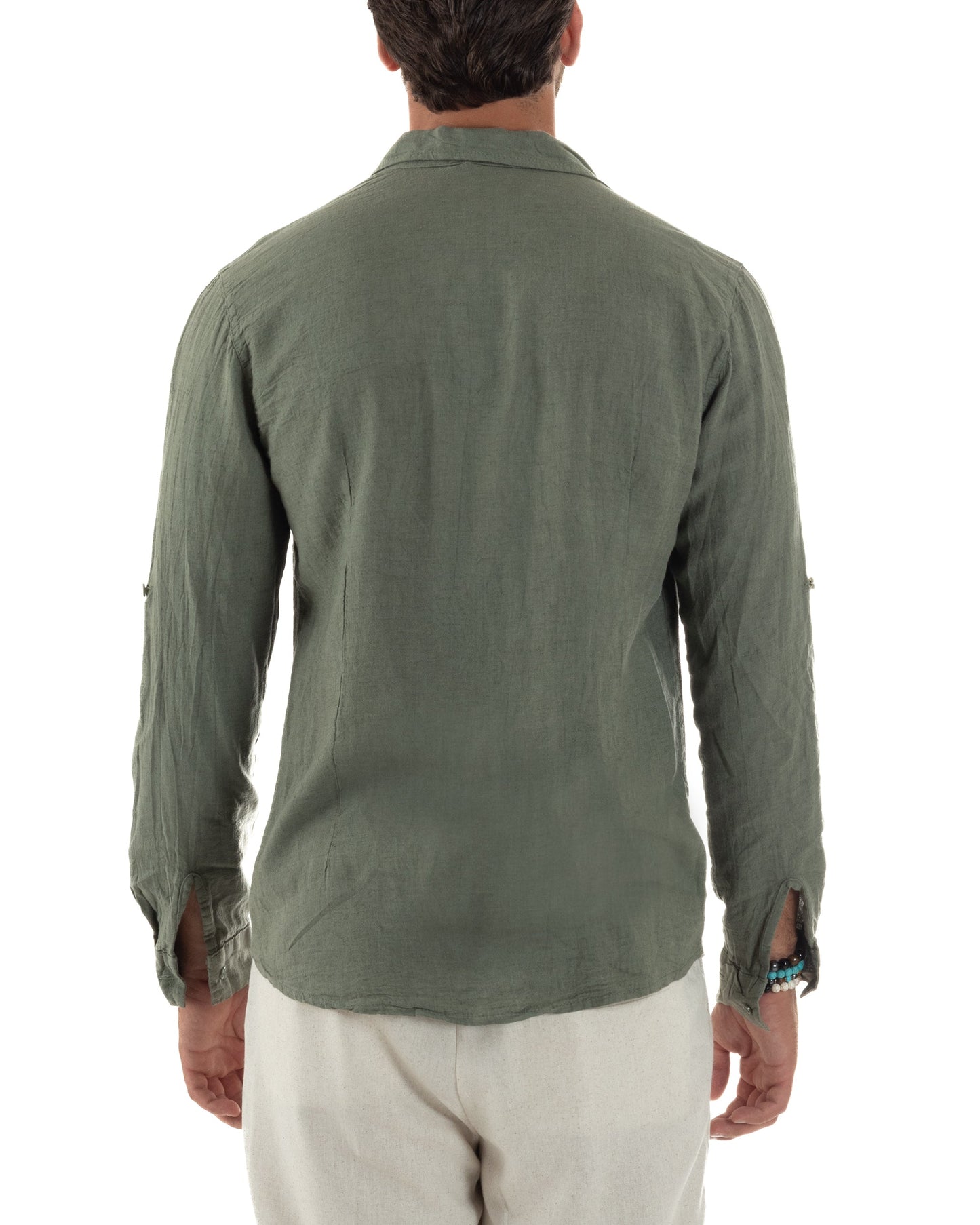 Renatello - Camicia Uomo Verde Collo Francese Slim Fit