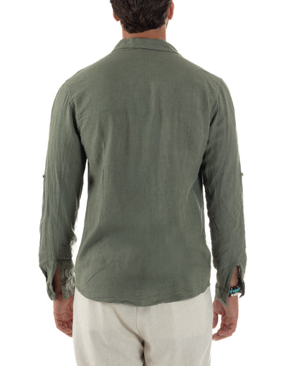 Renatello - Camicia Uomo Verde Collo Francese Slim Fit
