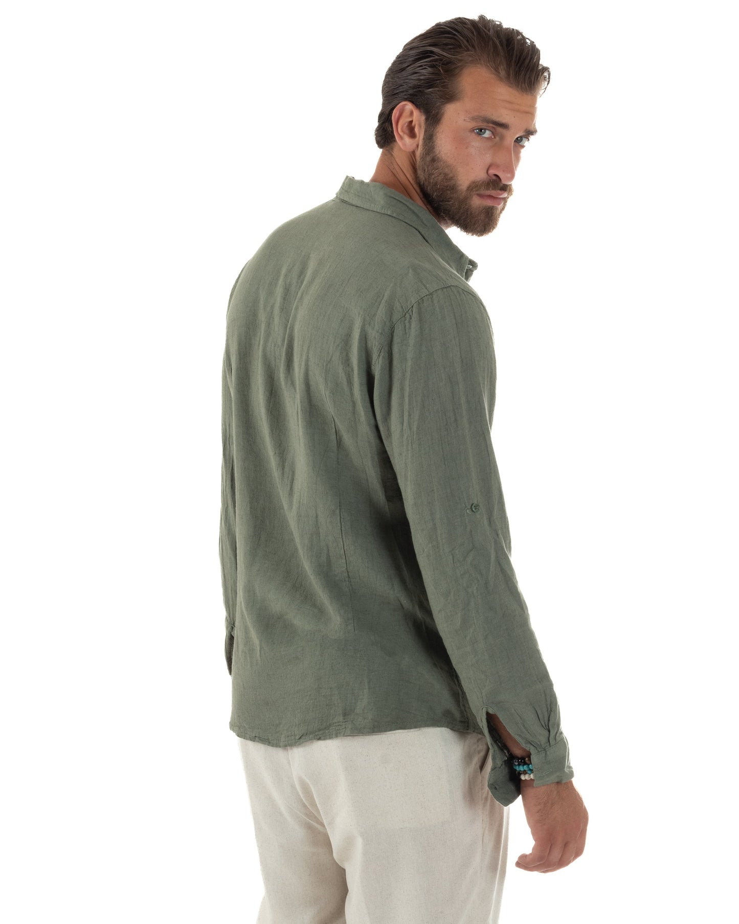 Renatello - Camicia Uomo Verde Collo Francese Slim Fit