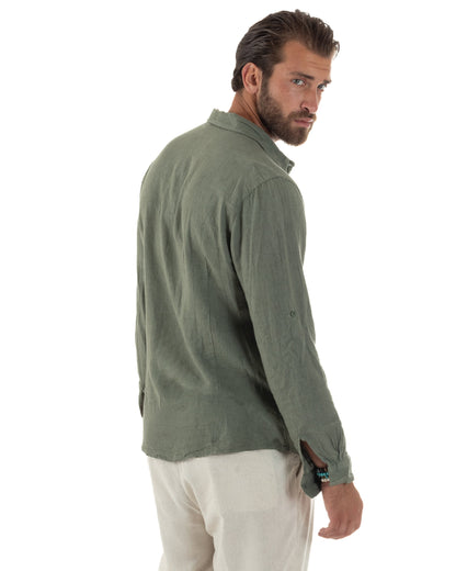 Renatello - Camicia Uomo Verde Collo Francese Slim Fit