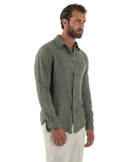 Renatello - Camicia Uomo Verde Collo Francese Slim Fit