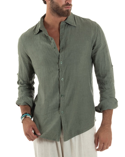 Renatello - Camicia Uomo Verde Collo Francese Slim Fit