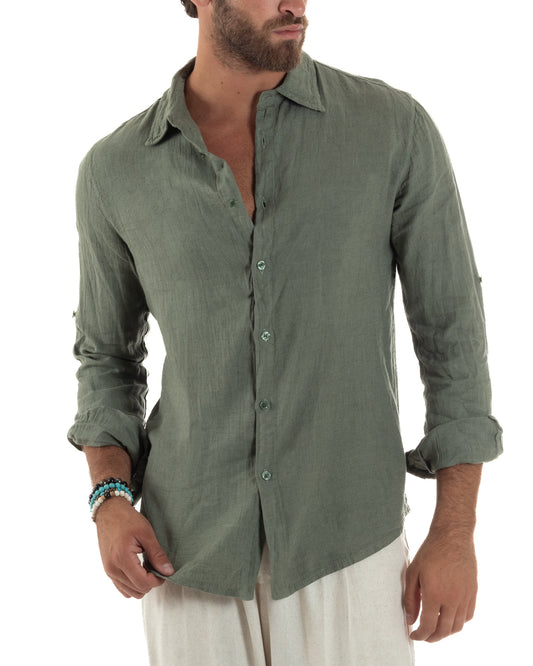 Renatello - Camicia Uomo Verde Collo Francese Slim Fit