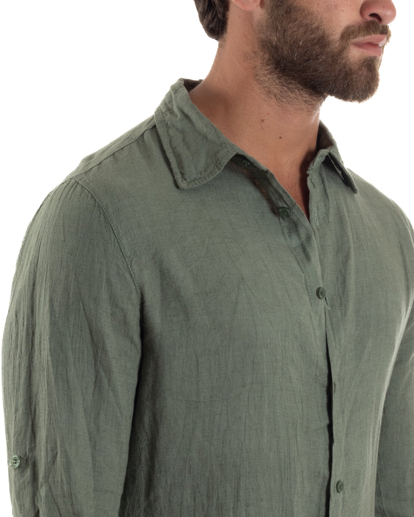 Renatello - Camicia Uomo Verde Collo Francese Slim Fit