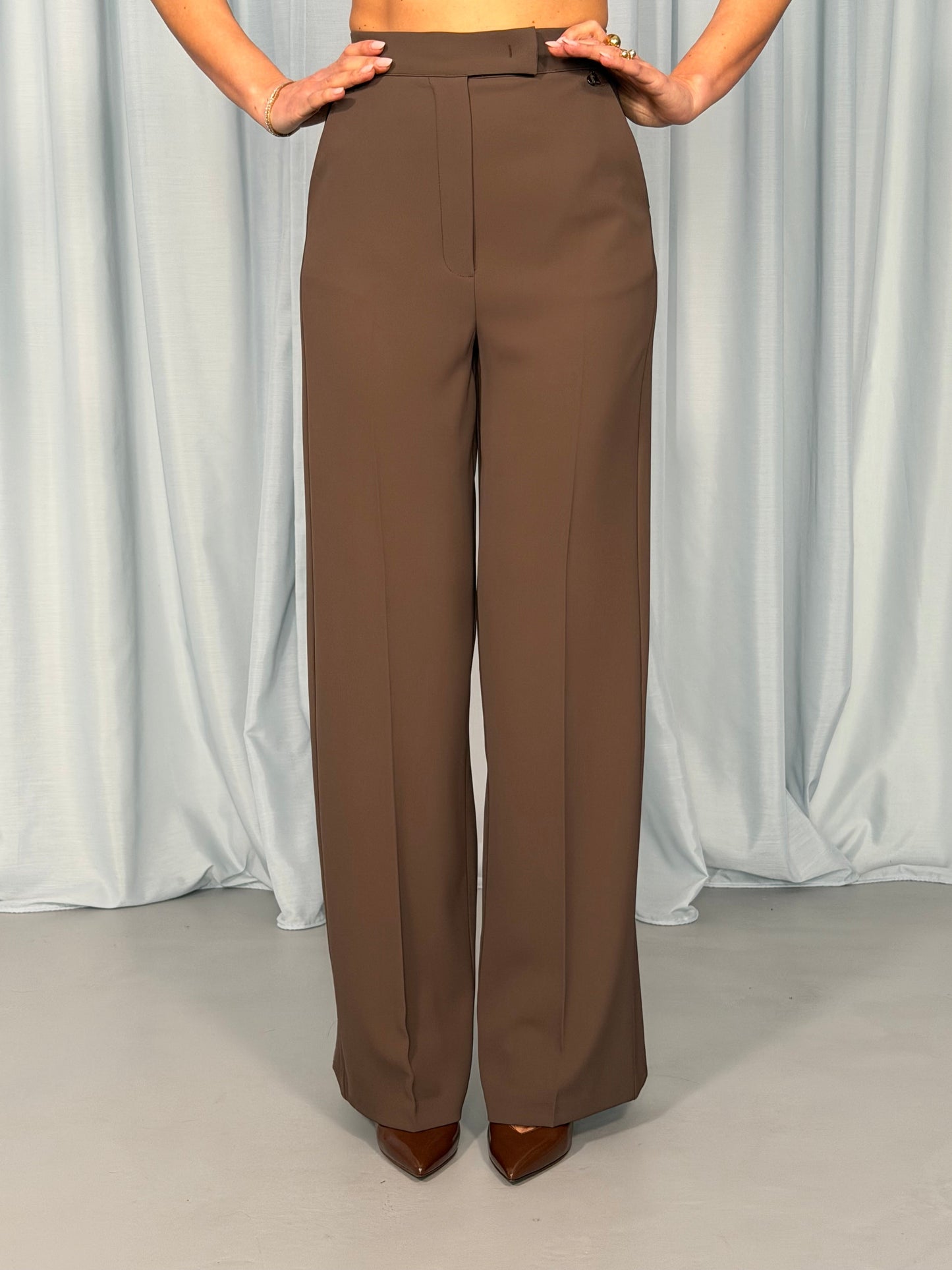 Iva - Pantaloni Gamba Ampia Vita Alta Tasche Donna