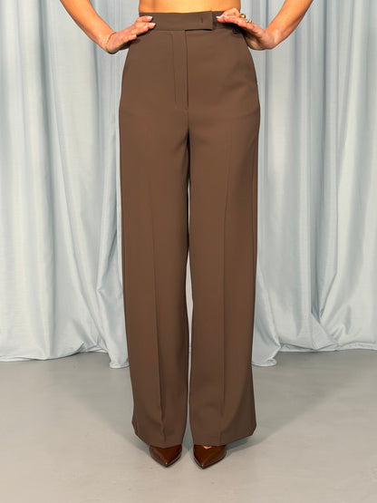 Iva - Pantaloni Gamba Ampia Vita Alta Tasche Donna
