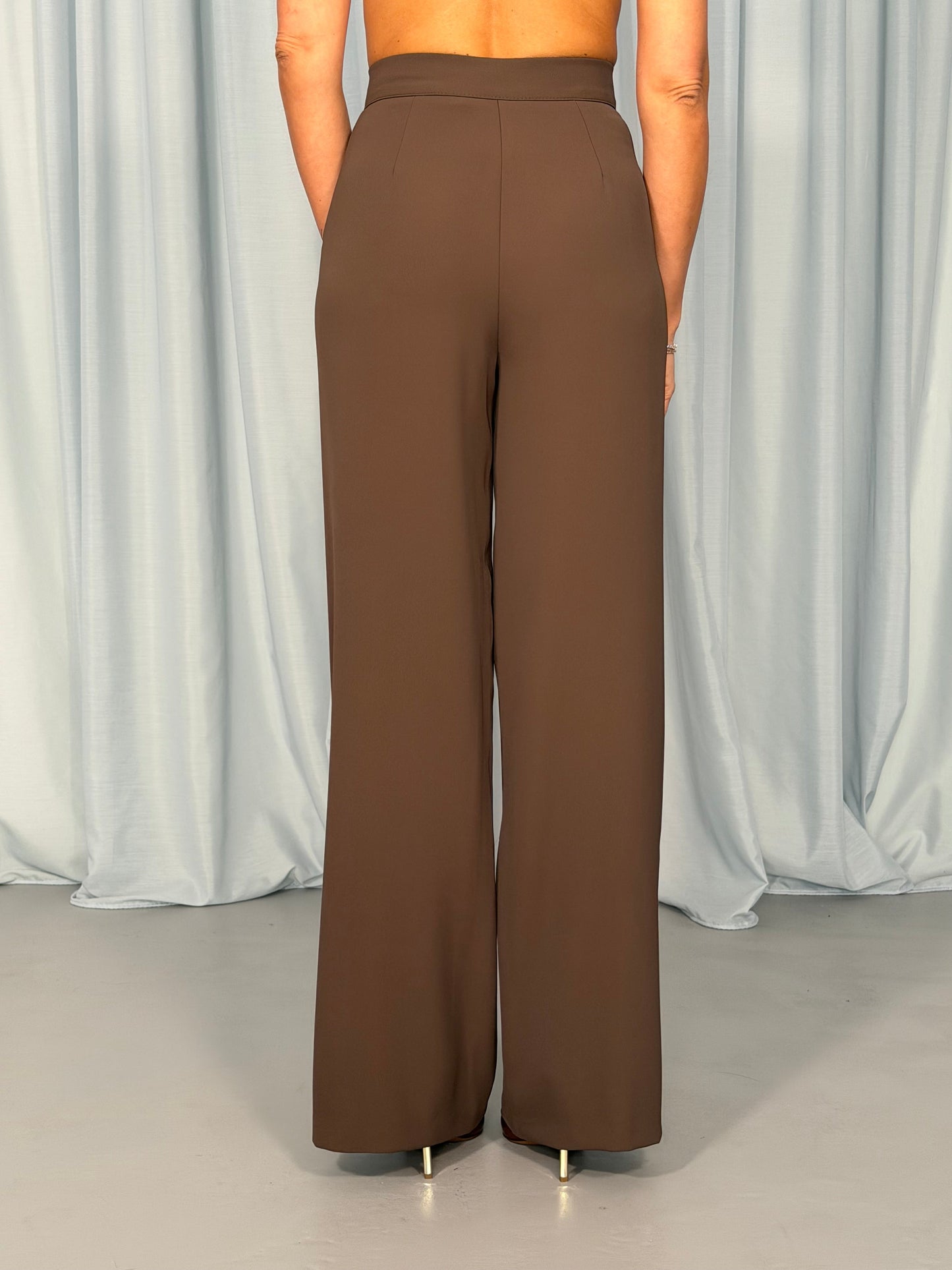 Iva - Pantaloni Gamba Ampia Vita Alta Tasche Donna
