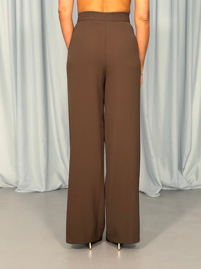 Iva - Pantaloni Gamba Ampia Vita Alta Tasche Donna
