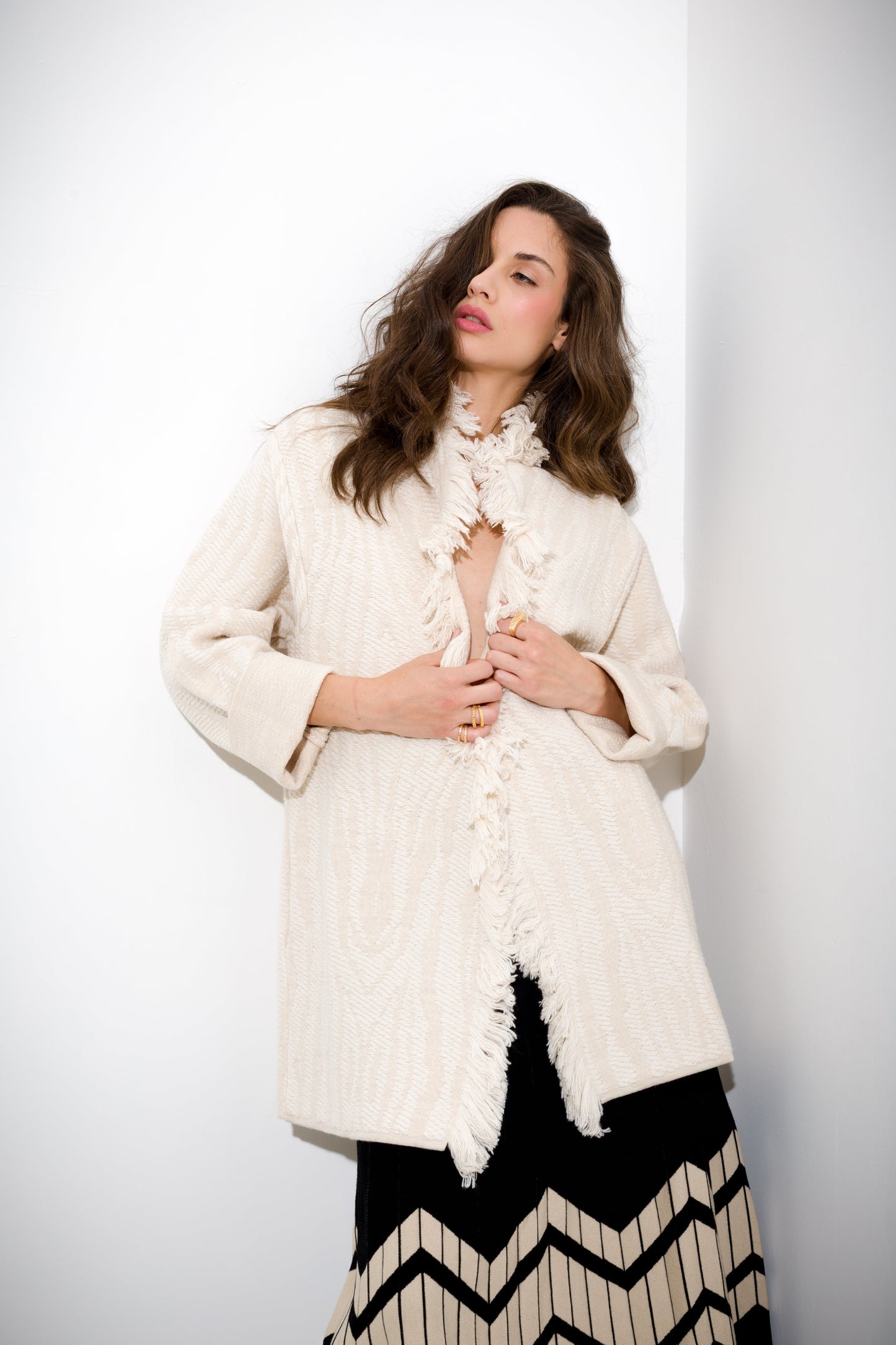 Imelda - Cappotto Donna Trasmato con Frange Eleganti