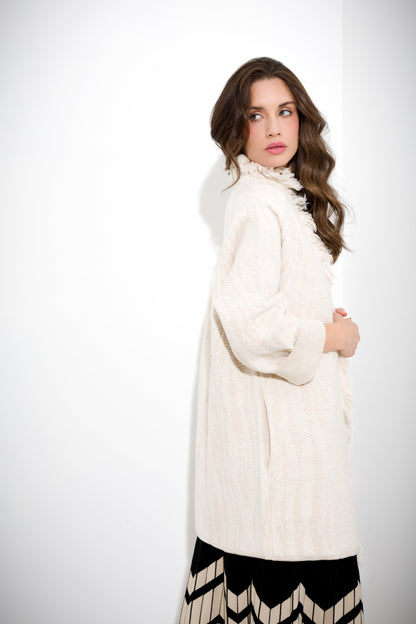 Imelda - Cappotto Donna Trasmato con Frange Eleganti