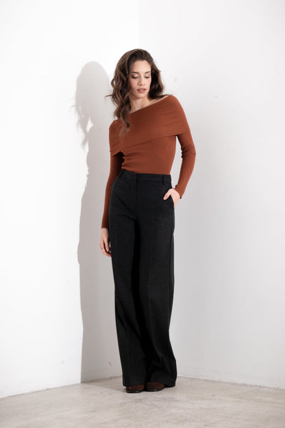 Fiorella - Maglia Donna Scollo Schiffer a Costina