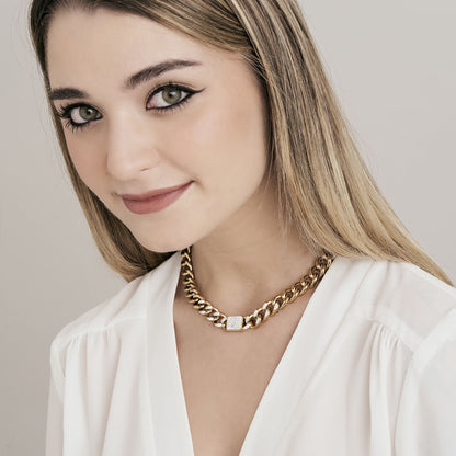 Luiginda - Collana Donna Oro Cristalli Bianchi Pendenti