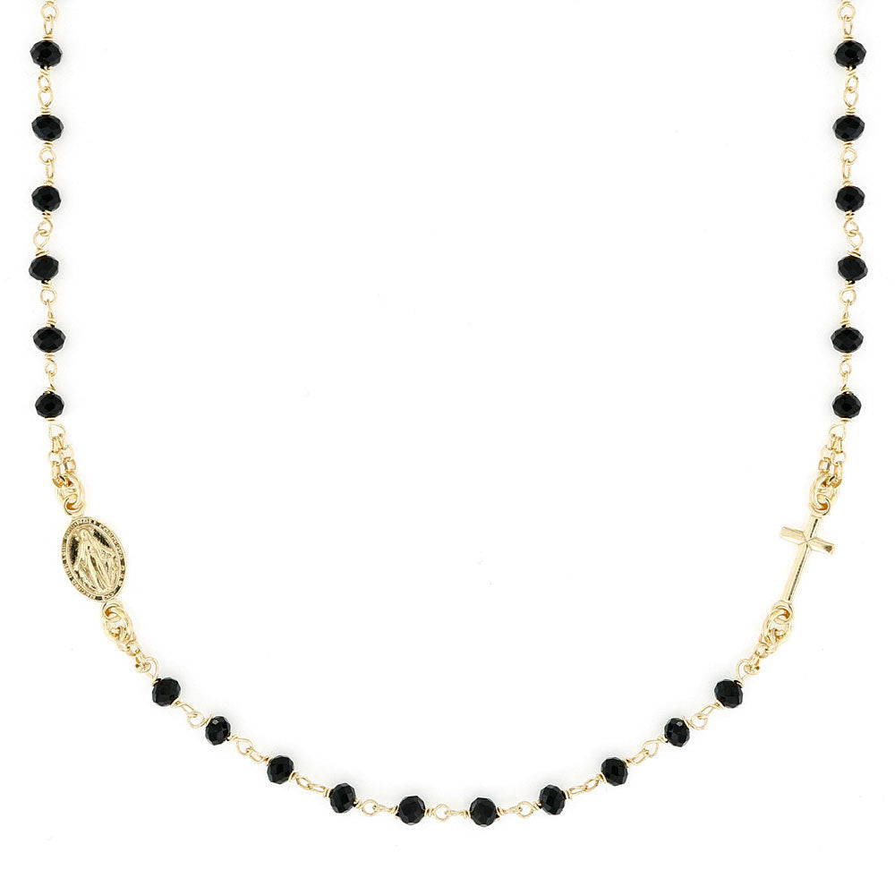 Livinia – Collana Rosario Argento Dorato e Perline Nere