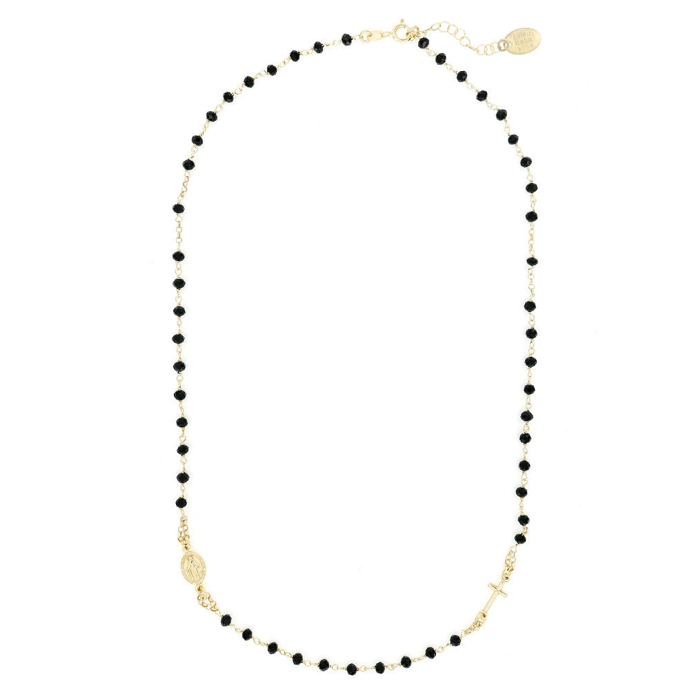 Livinia – Collana Rosario Argento Dorato e Perline Nere