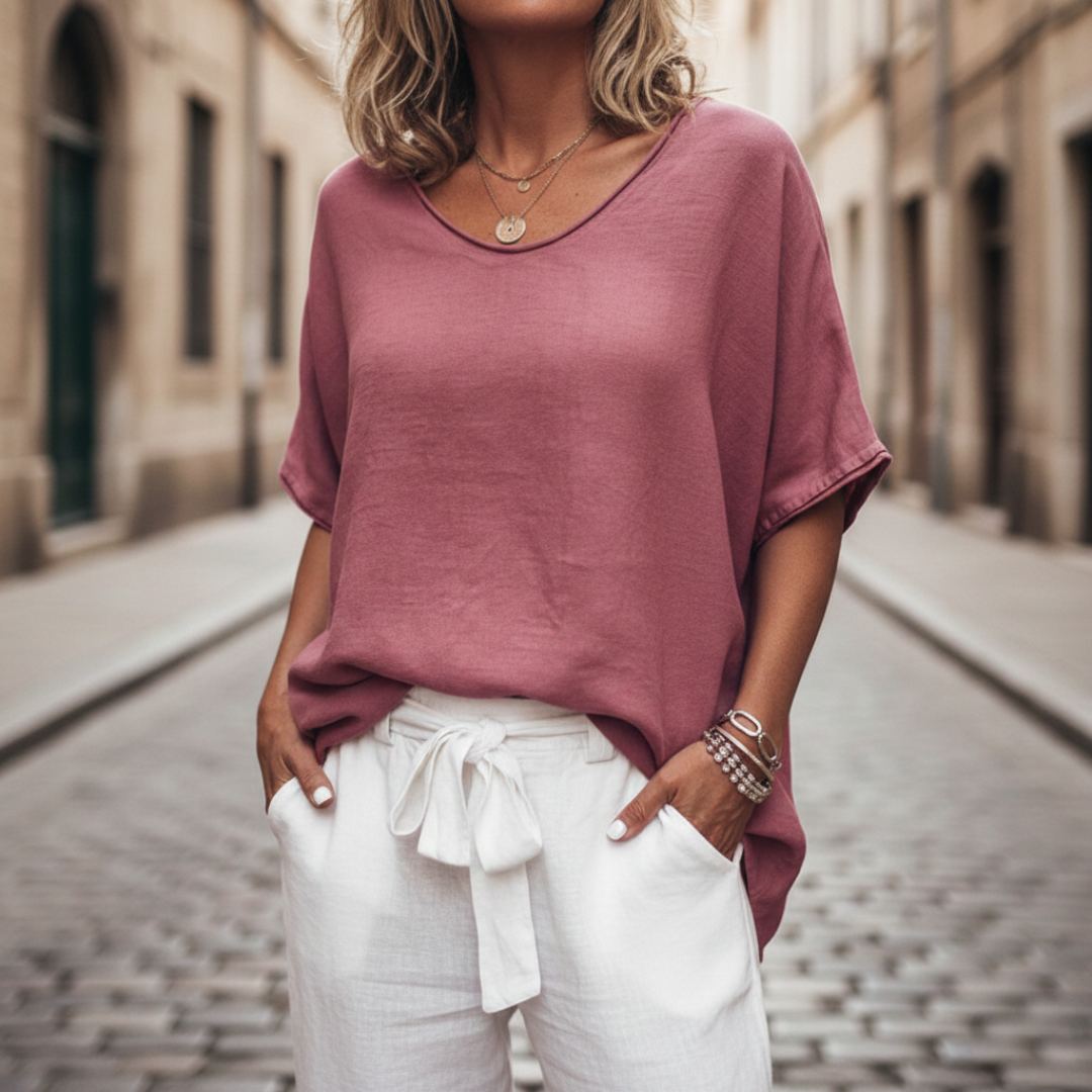 Nadia – Camicetta A Maniche Corte Con Scollo A Girocollo Essenziale
