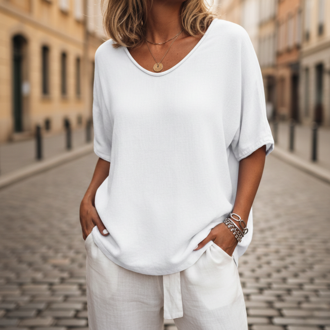 Nadia – Camicetta A Maniche Corte Con Scollo A Girocollo Essenziale