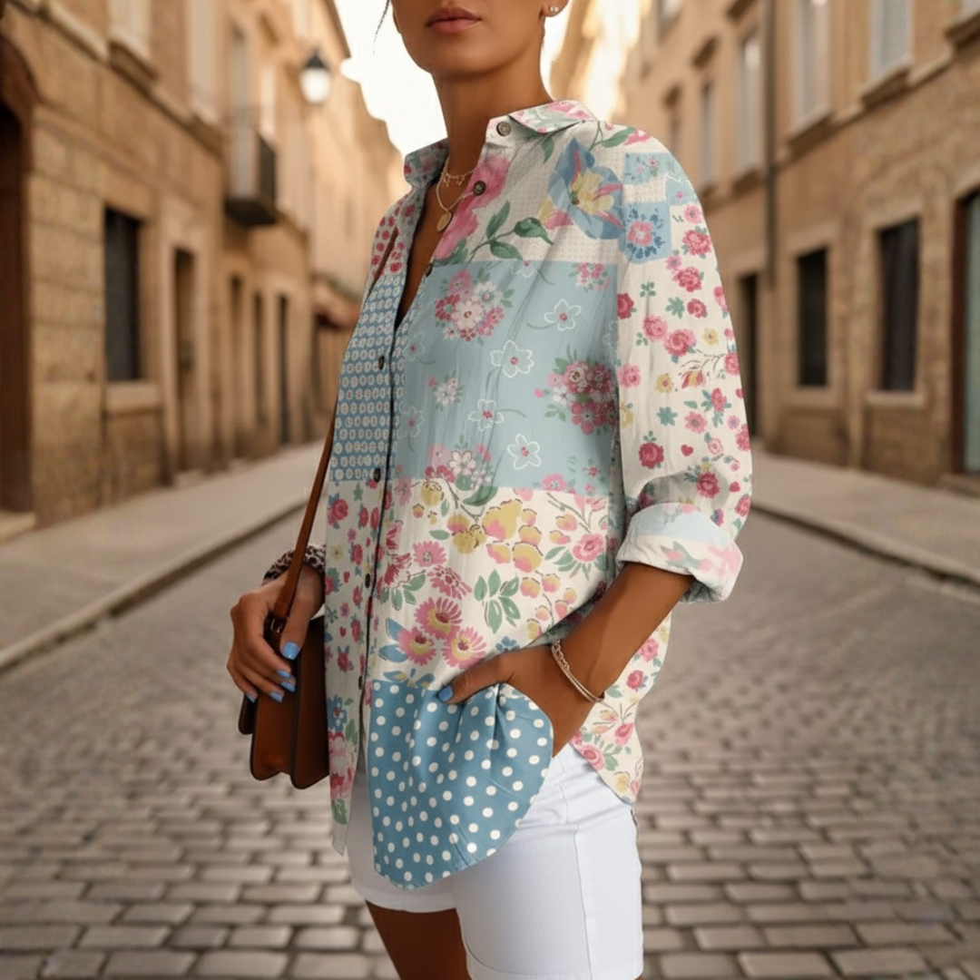 Natalia – Camicia Oversize Con Fantasia Floreale E Bottoni Pratici