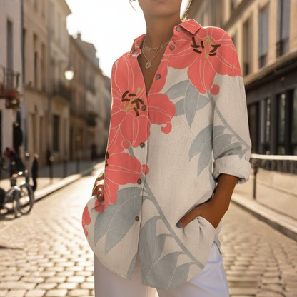 Natalia – Camicia Oversize Con Fantasia Floreale E Bottoni Pratici