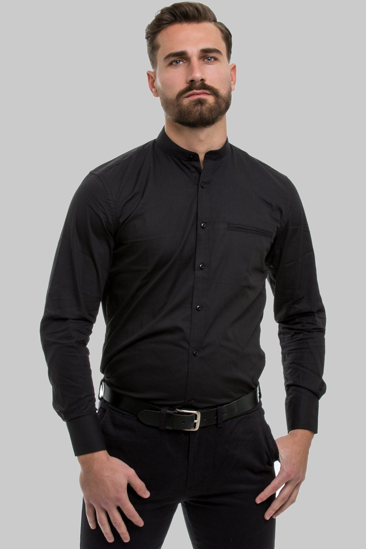 Rolandus - Camicia Coreana Uomo Moderna Colletto Mandarina