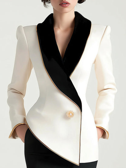 Camilla - Blazer Donna Bianco Asimmetrico Elegante Contrasto Bianco