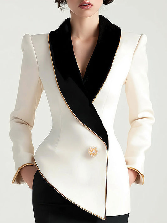 Camilla - Blazer Donna Bianco Asimmetrico Elegante Contrasto Bianco