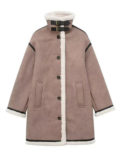 Katia – Cappotto Invernale Donna con Collo Alto a Contrasto