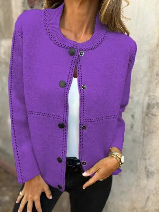 Giorgiana - Cardigan da donna con scollo rotondo e bottoni frontali