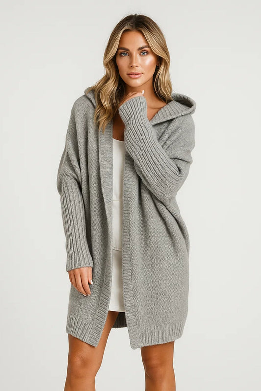 Elena – Cardigan Lungo Con Cappuccio E Maniche A Coste