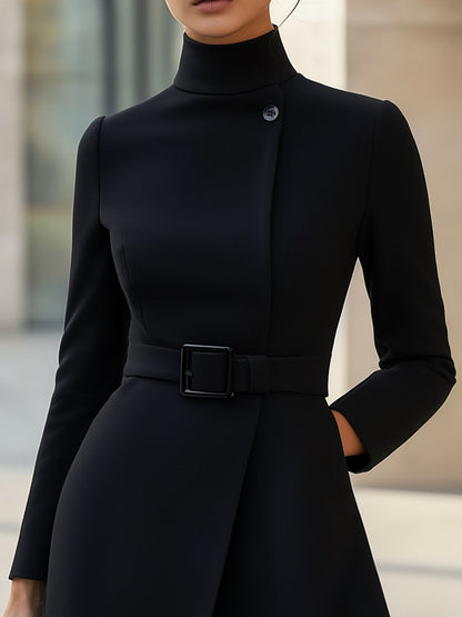 Carlo - Abito Donna Nero Collo Alto Asimmetrico Nero