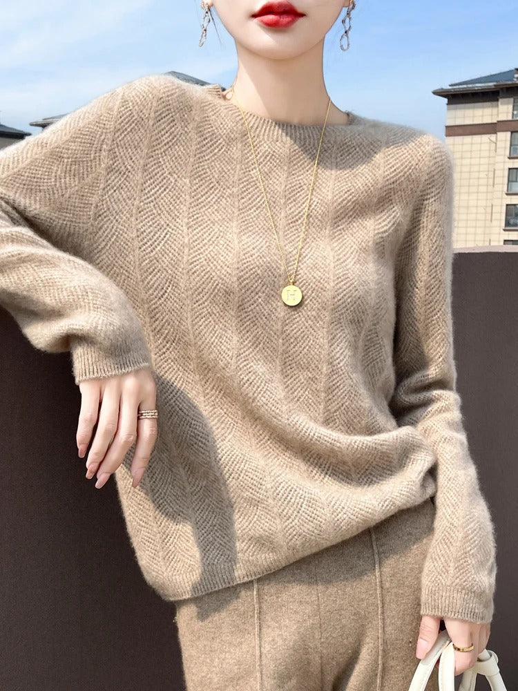 Carmela – Maglione Donna in Cashmere a Maniche Lunghe Cachi