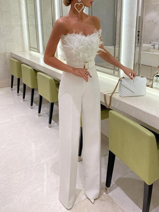 Carmelina – Tuta Donna Elegante con Top a Tubino Bianco