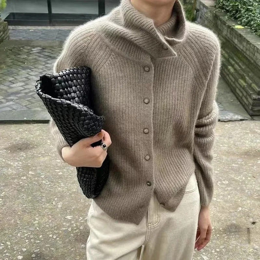 Carmina – Maglione Donna a Collo Alto in Pura Lana Grigio