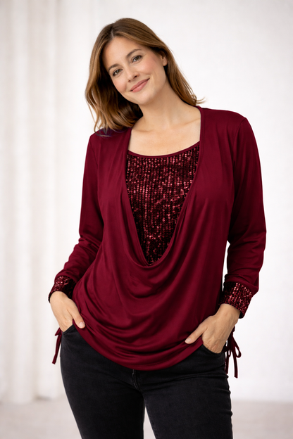 Justina - Camicetta Paillettes Donna Elegante Occasioni Speciali