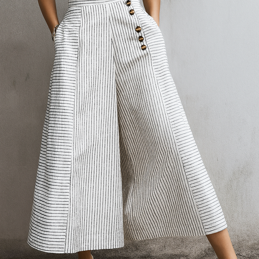 Jacqueline – Pantaloni A Righe Leggeri Con Design A Vita Alta