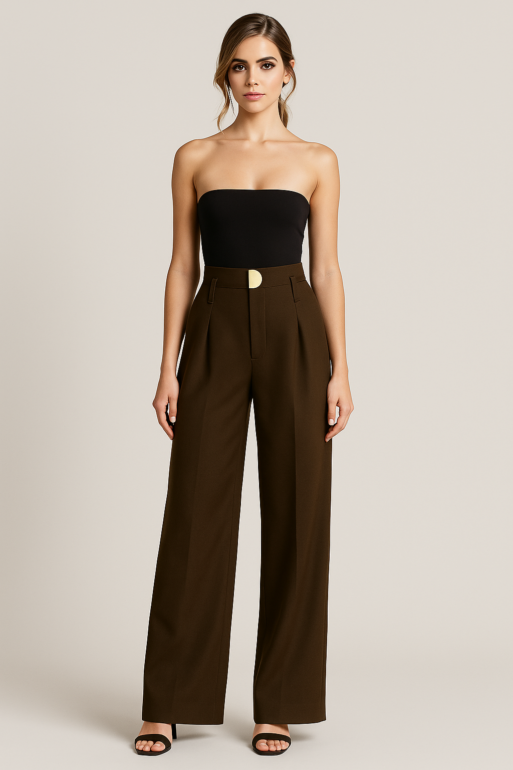 Herma - Pantaloni da donna a vita alta con pieghe