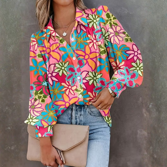Daniela – Camicia Da Donna A Maniche Lunghe Con Stampa Floreale